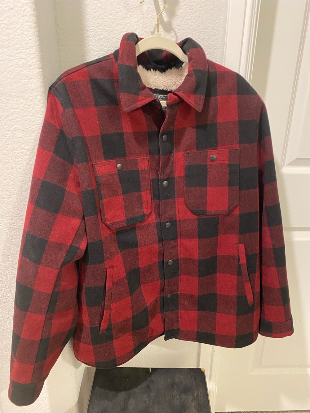 G.H. Bass & Co. Red and Black Buffalo Plaid Sherpa Collar Jacket